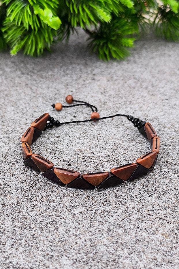 Handmade Triangle Anti-bacterial KUKA Wood Bracelet: Rustic Adjustable Wristband