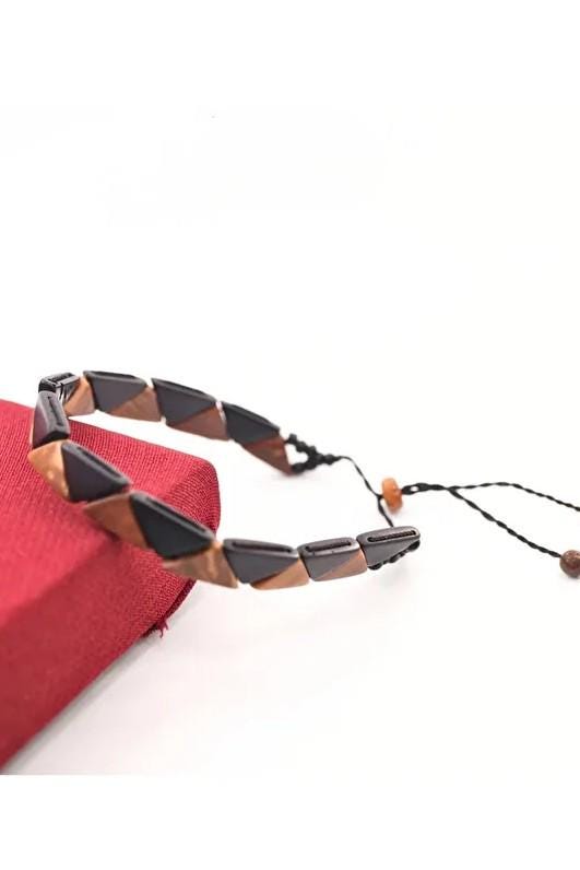 Handmade Triangle Anti-bacterial KUKA Wood Bracelet: Rustic Adjustable Wristband
