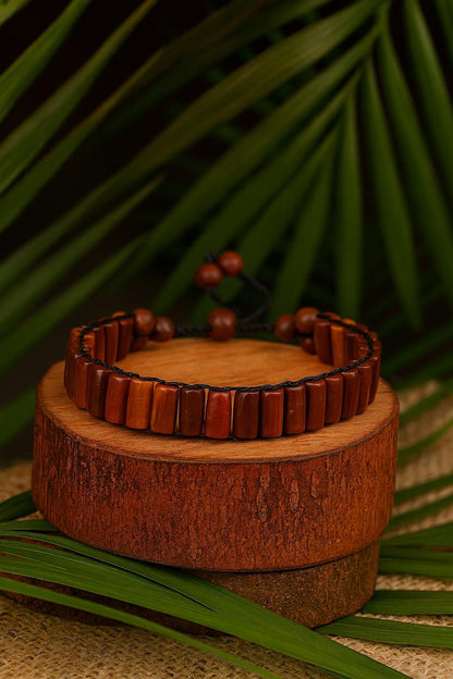Handcrafted Kuka Wood Bead Bracelet: Rustic Cylinder Wristband