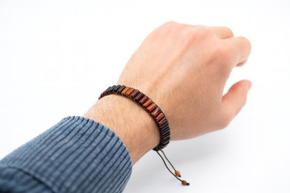 Handcrafted Kuka Wood Bead Bracelet: Rustic Cylinder Wristband