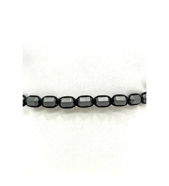 Men's Matte Hematite Bracelet: Adjustable Macrame Wristwear with Leather Pouch