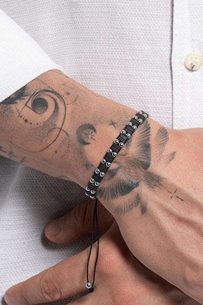 Handcrafted Black and Silver Hematite Bracelet for Men