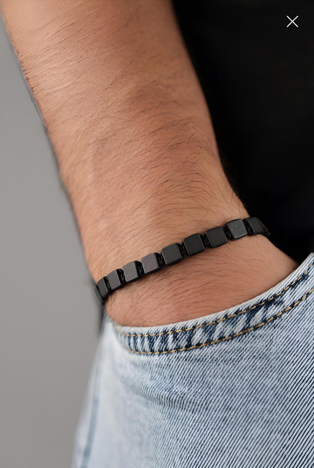 Men's Matte Black Hematite Bracelet – Minimalist Magnetic Stone Wristwear, Adjustable Cord, Energy Boost Jewelry