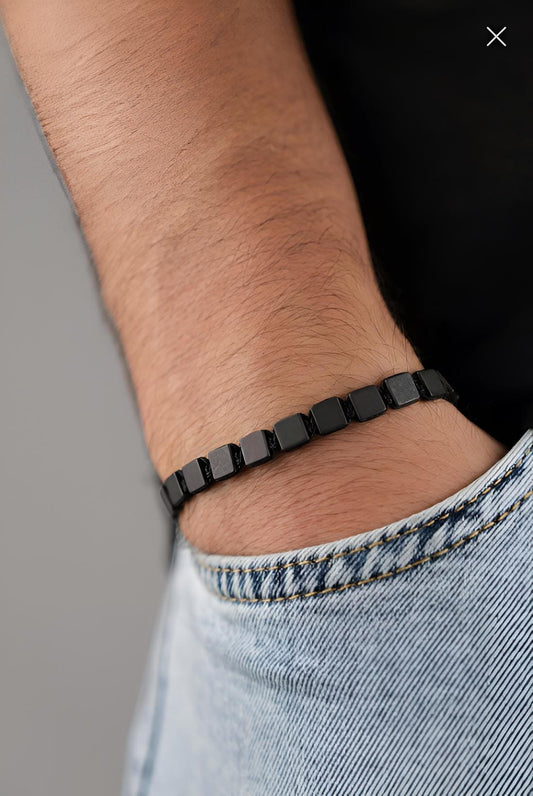 Men's Matte Black Hematite Bracelet – Minimalist Magnetic Stone Wristwear, Adjustable Cord, Energy Boost Jewelry